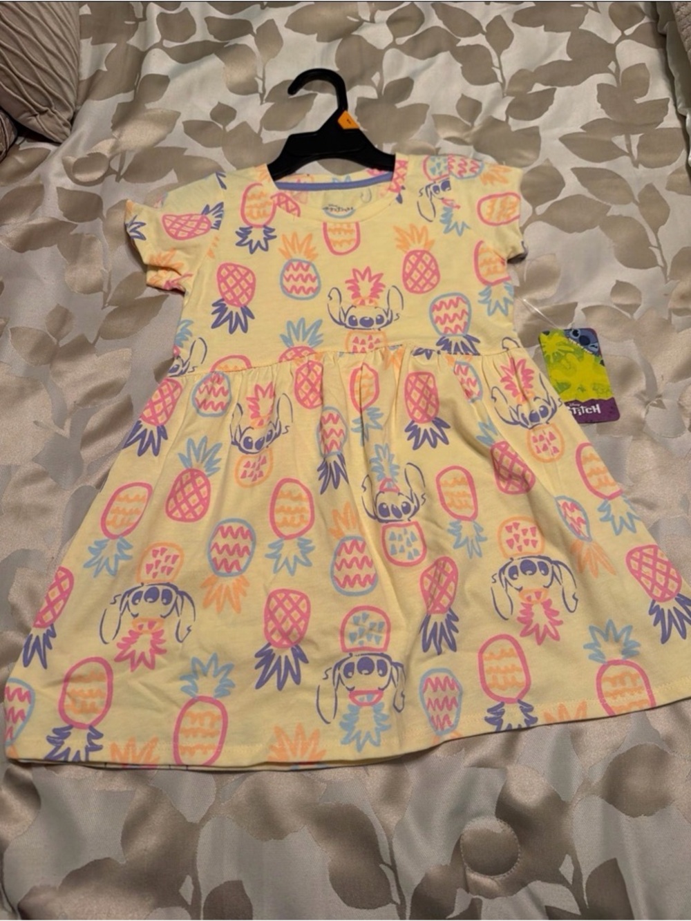 Disney Yellow Pineapple & Stitch Pattern Girls' Dress